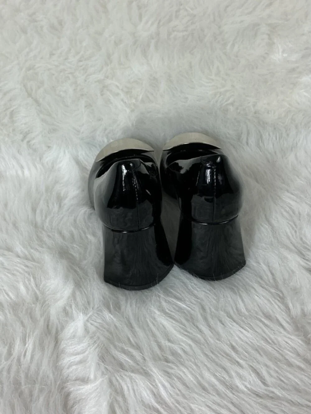 Jeffrey Campbell Tippi Black Patent Leather Silver Metal Pump Block Heels 6.5